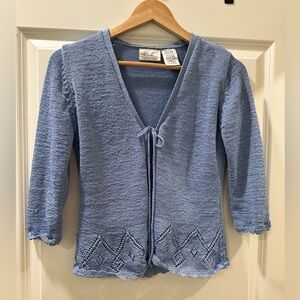 Vintage Blue Knit Cardigan with Tie Front